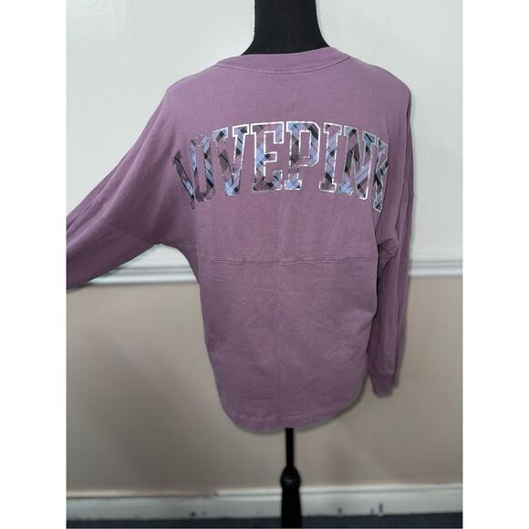 PINK Victoria’s Secret Purple Long Sleeve Tee with Plaid Logo Size X-Small - Picture 2 of 5